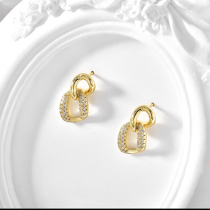 2024 Luxury Design 5A Cubic Zircon Geometric Double Layer Circle Crystal 14K Gold Plated Drop Earrings Trendy Brass Unisex Gift - Product Image 3