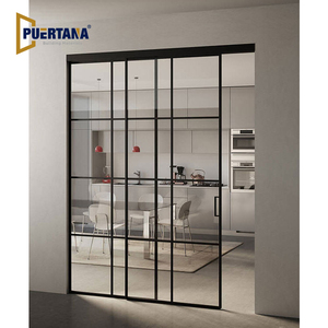 Drei-Vier-Fünf-Verbindungssystem Extrem Schmale Aluminium-Teleskop-Schiebetür Innen-Glastrennwand Raumteiler - Product Image 4