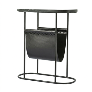 Mesa de Centro Moderna de Metal Industrial con Tapa de Mármol y Bolsillo de Almacenamiento de Cuero para Muebles de Sala de Estar - Product Image 1