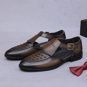 Sandalias de Cuero con Punta Abierta y Diseño Calado Estilo Baguette para Hombre, Zapatos Retro de Negocios para Verano y Otoño - Product Image 5