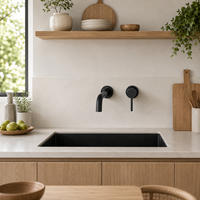 Robinet de lavabo moderne noir mat mural à bec long pour salle de bain, monocommande