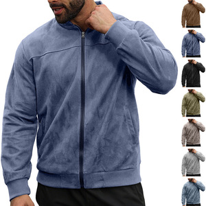 <b>Men's</b> <b>Suede</b> Fleece Bomber <b>Jacket</b> Loose Zip Up Streetwear Outerwear for Autumn - Product Image 1
