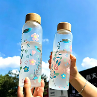 Bouteille à jus en verre transparent réutilisable et écologique, motif imprimé personnalisé, bouteille d'eau en verre borosilicate résistant à la chaleur