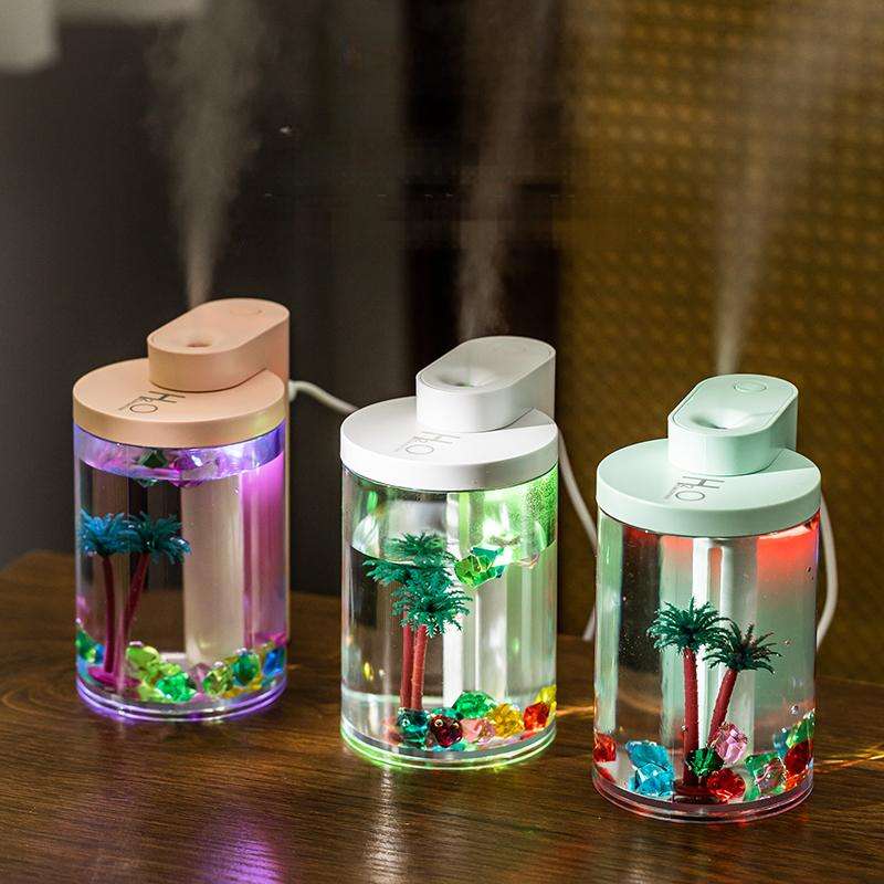 Humidifier 2026 with Colorful LED Light Portable Air Humidifier with Palm Tree Decoration