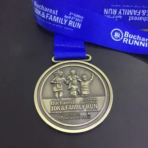Medali lari logam maraton 10k kustom die-casting antik medali lari