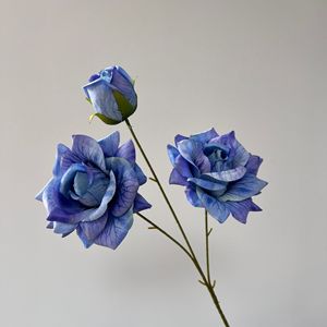 Two Embossed <b>Silk</b> Roses With Bud Realistic Artificial <b>Flowers</b> For Wedding Home Decor - Product Image 3