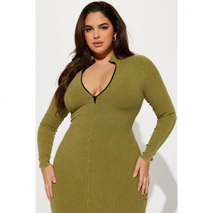 Robe décontractée pour femme de style sport, col montant, fermeture éclair sur le devant, taille personnalisée, de haute qualité - Product Image 2