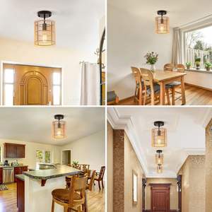 SGLfarmty Boho Semi Flush Mount Ceiling Light Metal Bamboo Shade IP44 Warm White LED 7.87x7.08x10.62 Inches - Product Image 4