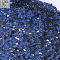 Tissu en maille Nanyee 100 % polyester multi-tailles avec broderie et sequins bleu marine pour mariage, filles, sequins circulaires denses