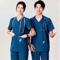 Tenues de travail unisexes à manches courtes en tissu polyester Dobby élastique à séchage rapide pour salles d'opération et cliniques dentaires