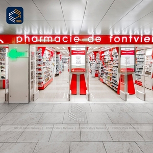 Système d'étagères de pharmacie en <span class=keywords><strong>pente</strong></span> Comptoir de pharmacie avec éclairage LED pour affichage de la médecine au détail - Product Image 1