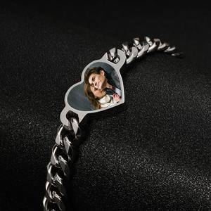 Ensemble de bracelets en acier inoxydable pour lui et elle avec photo, plaqué <span class=keywords><strong>or</strong></span> et <span class=keywords><strong>argent</strong></span>, pendentif cœur tendance - Product Image 3