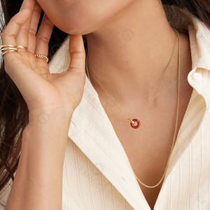 Gemnel-collar con eslabones de oro, Gema natural de alta calidad, ónix, círculo ovalado, dos tonos - Product Image 4