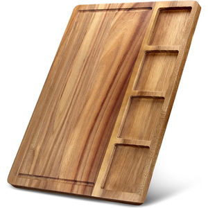 Tabla de cortar de madera de acacia con divisores, ideal para cortar verduras, frutas y pan; de doble cara con fregadero; venta al por mayor. - Product Image 4