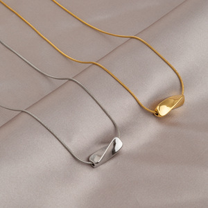 Minimalist Stainless Steel Pendant <b>Necklace</b> Snake Chain Gold Plated Unisex Everyday Wearing - Product Image 1