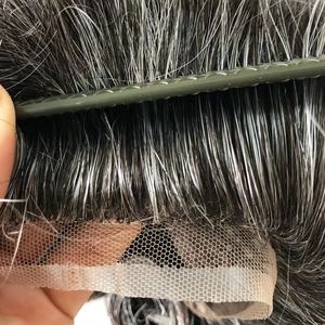 Vendita calda naturale invisibile pizzo pieno pizzo personalizzato 1 b40 colore nero <span class=keywords><strong>con</strong></span> capelli umani grigiastro uomo <span class=keywords><strong>parrucca</strong></span> sistema di capelli Toupee per gli <span class=keywords><strong>uomini</strong></span> - Product Image 5