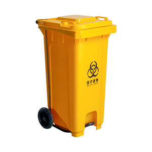 Grande poubelle extérieure en plastique 120L à commande au pied avec roues pour tri des déchets médicaux, rectangulaire en HDPE - Product Image 3
