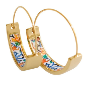 Orecchini a Cerchio E4624 in Oro con Motivo Colorato, Stile Vintage, Gioielli da Donna per Uso Quotidiano - Product Image 1