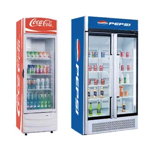 Single Double Glass Door Vertical Commercial Refrigerator Supermarket Upright Cola Drink Display Chiller