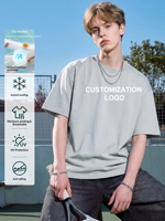 T-shirt personnalisé avec logo, protection UV, tissu frais, 100% coton, formel, uni avec motif, ample, pour couple, été, respirant, 250g