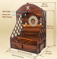Templo Mandir de Madera Hecho a Mano y Grabado para el Hogar con Luz LED y Soporte de Pared Escalonado, Tamaño Personalizable, Base para Puja