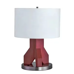 UL Listed Hilton Garden Inn Lighting Hotel Bedside Study Red Wood table lamp With Fabric Lampshade