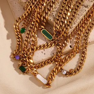 Chunky Chain Necklace Set Tarnish Free Jewelry Enamel Zircon Gold Plated Stainless Steel Jewelry