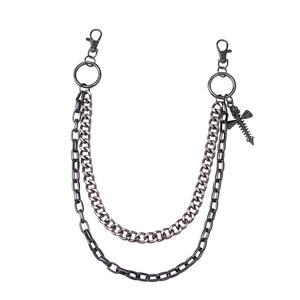 โซ่คล้องกางเกงโลหะสองชั้นพร้อมจี้รูปกากบาทและหัวกะโหลก  เครื่องประดับยีนส์สไตล์พังก์สำหรับทุกเพศ  โซ่คาดเอวโลหะผสมสังกะสี - Product Image 5