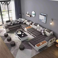Ensemble de canapés en tissu en forme de U multifonctionnel de luxe avec haut-parleur USB, design moderne, salon, canapé 7 places, meubles