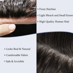 FH #7 Full Lace French Topper for <b>Man</b> Human Hair Unit Natural Wave 8x10 Inch All Lace Base Curly Replacement System - Product Image 2