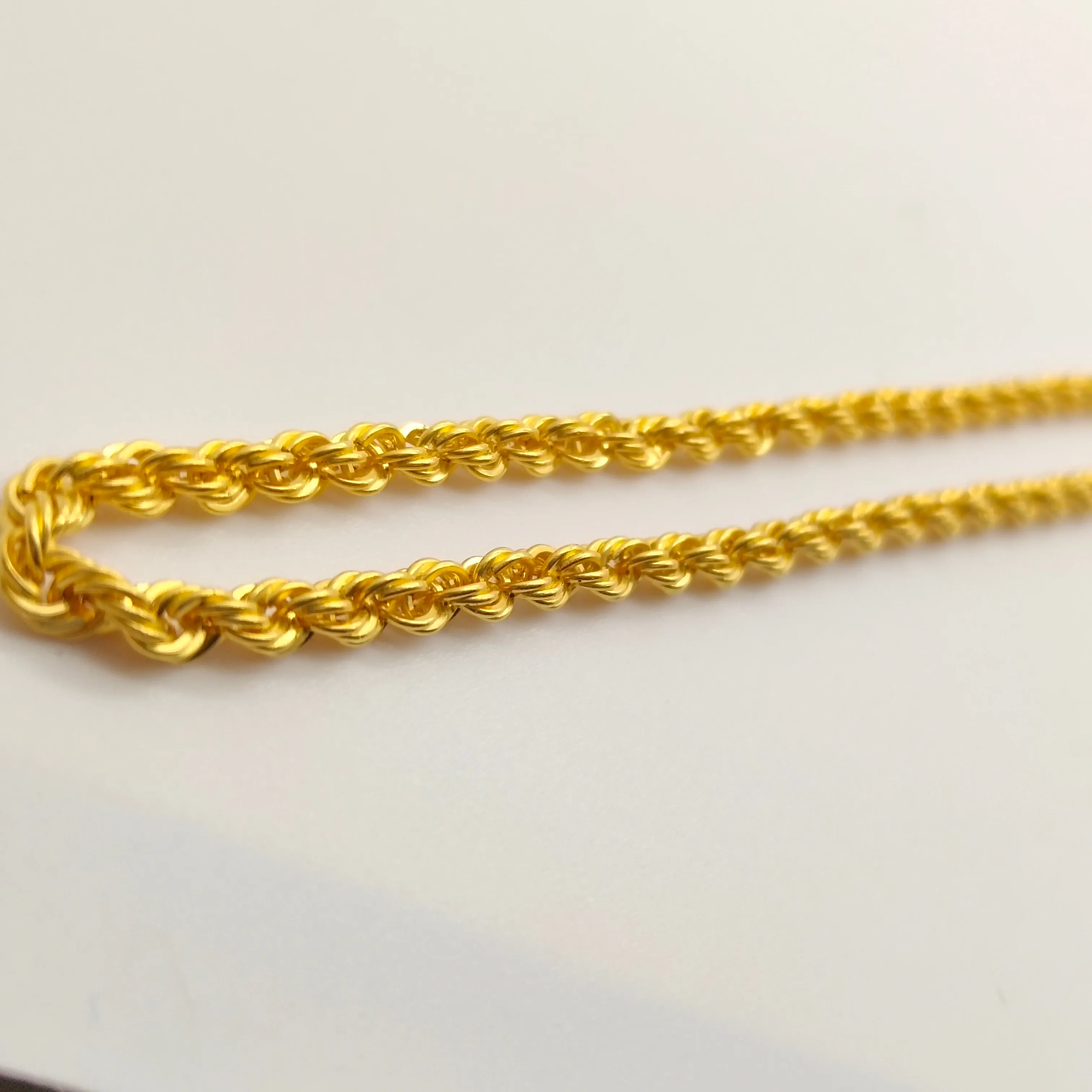 Pure Gold Hip Hop Jewelry18/20inch 3.5MM Yellow Gold Rope Chain 18K Gold Men Necklace