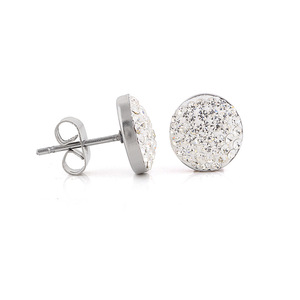 Fashion <b>Stud</b> <b>Earrings</b> 14Mm Diamond Encrusted Round White Stainless Steel Party Jewelry - Product Image 1