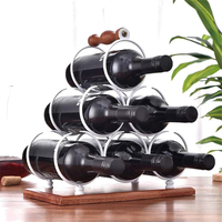 Support à vin de table à 3 niveaux, rangement pour bouteilles, porte-vin de comptoir, support à vin de table pour 6 bouteilles en métal avec plateau en bois