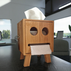 Bamboe Tissuedooshouder Met Lachend Gezicht Ontwerp Servet Thuis Opslag Organizer & Tafel Voorzien Van Papieren Handdoek Haspel Inbegrepen - Product Image 4