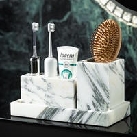 Ensemble d'accessoires de salle de bain en marbre blanc Arabescato Stonekocc, 8 pièces, distributeur de savon, porte-brosse à dents, boîte à mouchoirs, plateau de vanité