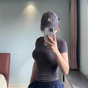 Damen Sommer Strick-Top mit O-Ausschnitt und Schmetterlingsärmeln, Figurbetont, Kurz, Anti-Pilling, Einfarbig, Spandex/Polyester für Freizeitkleidung - Product Image 5