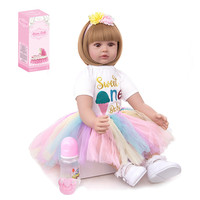 Poupée de 60cm en silicone souple pour tout-petits et bébés, cheveux bouclés, style princesse