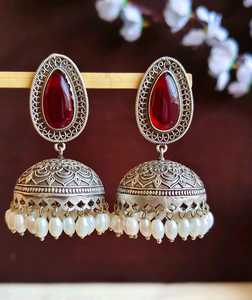 Boucles d'oreilles jhumki en pierre Mona Lisa faites à la main, boucles d'oreilles vintage antiques, boucles d'oreilles en or vintage de luxe, vente en gros - Product Image 3