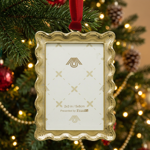 <b>Christmas</b> Ornament Metal Picture Frame 2x3 in Rectangle Classic Style Indoor Decor Handmade with Embossing - Product Image 2