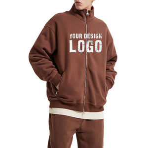 Sweat-shirts pour hommes de haute qualité à épaules tombantes avec fermeture éclair et col montant, style streetwear décontracté, couleur unie, fermeture éclair, sweat-shirts surdimensionnés pour hommes - Product Image 1