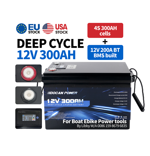 EU US Stock 12V 24v 100Ah 200ah 300ah Lithium Battery Pack BMS LCD Display Grade a 12.8V 25.6V Lead Acid Replacements Battery