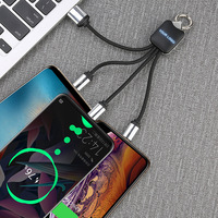 Promotionnel tressé 3 en 1 câble Usb C porte-clés court câble Usb de charge Super rapide avec LED Logo personnalisé pour les cadeaux