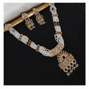 ชุดสร้อยคอหินและไข่มุก pota ชุบทองเครื่องประดับเจ้าสาวแบบดั้งเดิมสำหรับ Saree lehenga และชาติพันธุ์ - Product Image 1