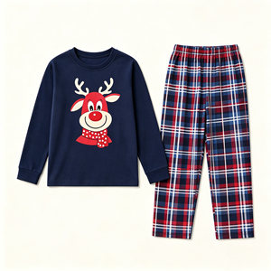 Ensemble <span class=keywords><strong>de</strong></span> pyjamas <span class=keywords><strong>de</strong></span> Noël personnalisés en polyester avec motif renne et foulard à pois, assortis pour la famille, pour hommes et femmes, livraison directe, POD, MOQ 1 pièce - Product Image 1