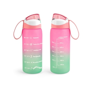 Borraccia in Policarbonato Rosa e Verde da 1000ml, Bottiglia Motivazionale per Sport - Product Image 1