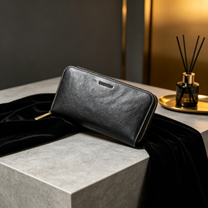 Portable Black Zippered Long Purse Textured Surface Large Capacity Card Bill Holder Casual <b>Wallet</b> - Product Image 6