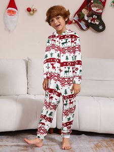Yeni kadın erkek flanel noel tulum sevimli Santa desen baskılı kapşonlu fermuarlı Zippered pijama noel aile eşleştirme kıyafetler - Product Image 4