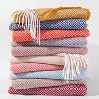 Couverture de voyage mexicaine en acrylique doux, couleur unie, tissée jacquard, écologique, personnalisable, motifs vintage à carreaux et rayures