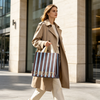 Sacs en papier kraft personnalisés avec poignées en coton, sacs de shopping en papier rayés en gros avec logo imprimé pour l'emballage de cadeaux de détail