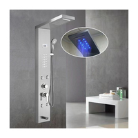 Colonne de douche thermostatique moderne en acier inoxydable brossé avec panneau de douche cascade et pluie, ensemble de douche en céramique pour